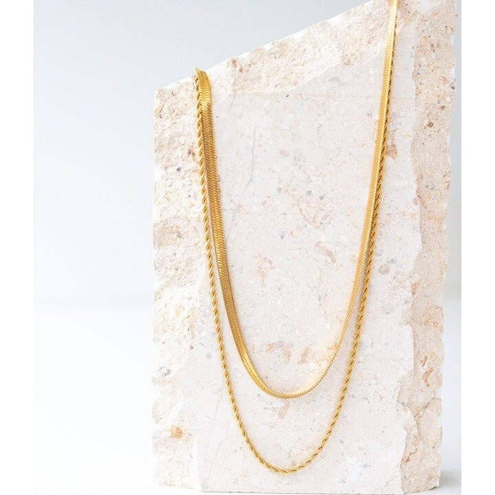 Layered Gold Herringbone Rope Chain Necklace 18K Waterproof Hypoallergenic CUTE