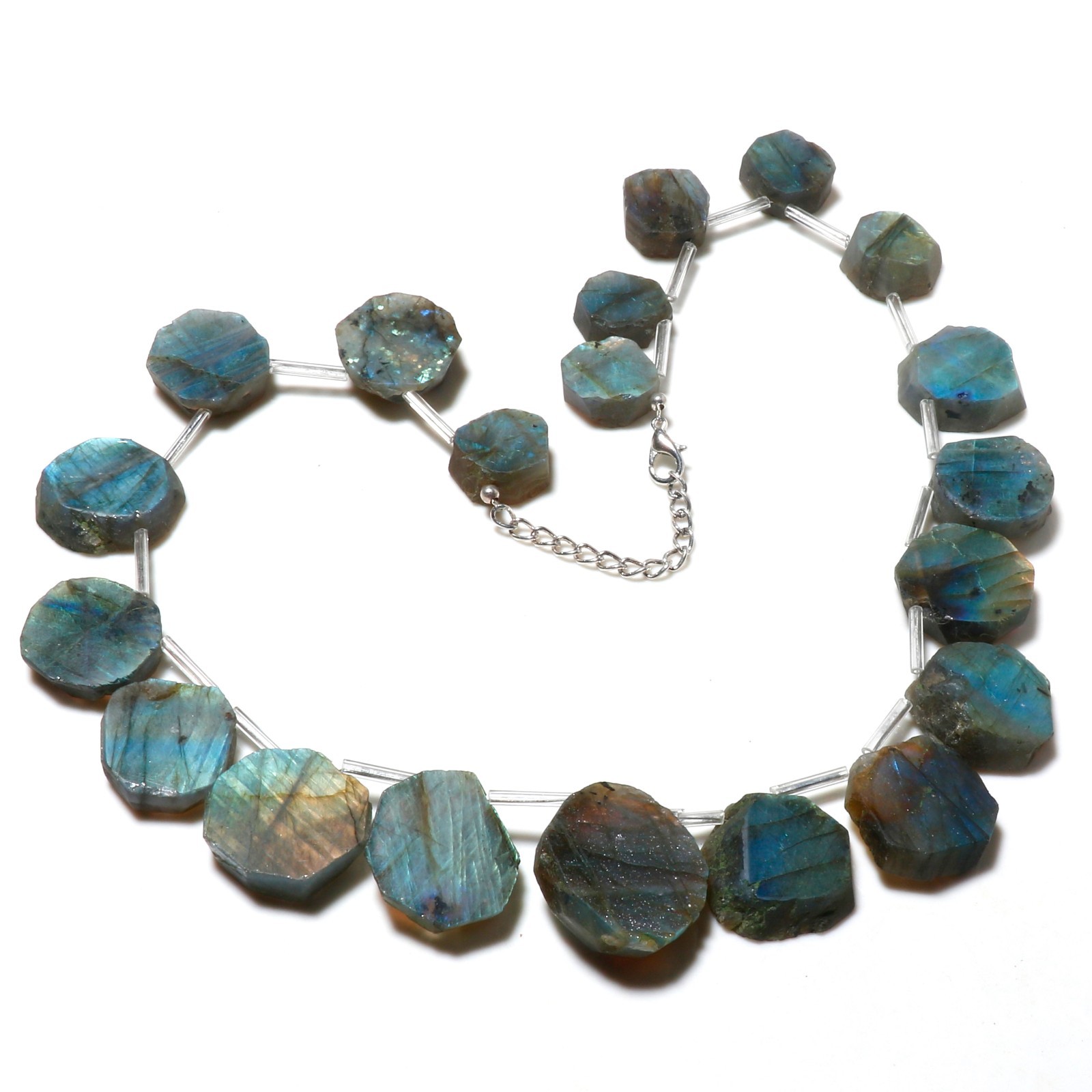 Natural Rough Gemstone Beaded Necklace 925 Sterling Silver Chain Boho Jewelry