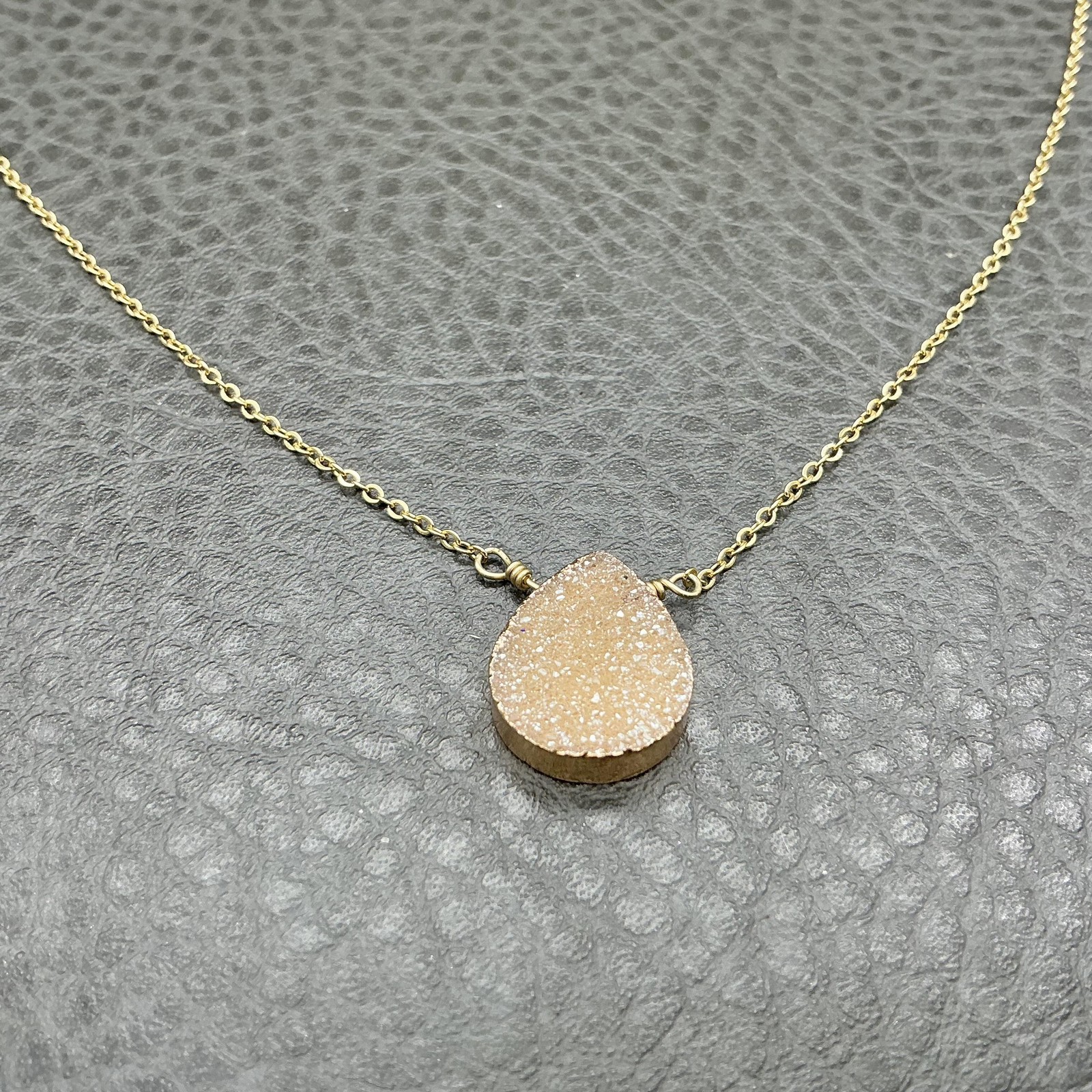 Luna Norte Necklace Gold Tone Drusy Quartz Teardrop Pendant 16 In Womens
