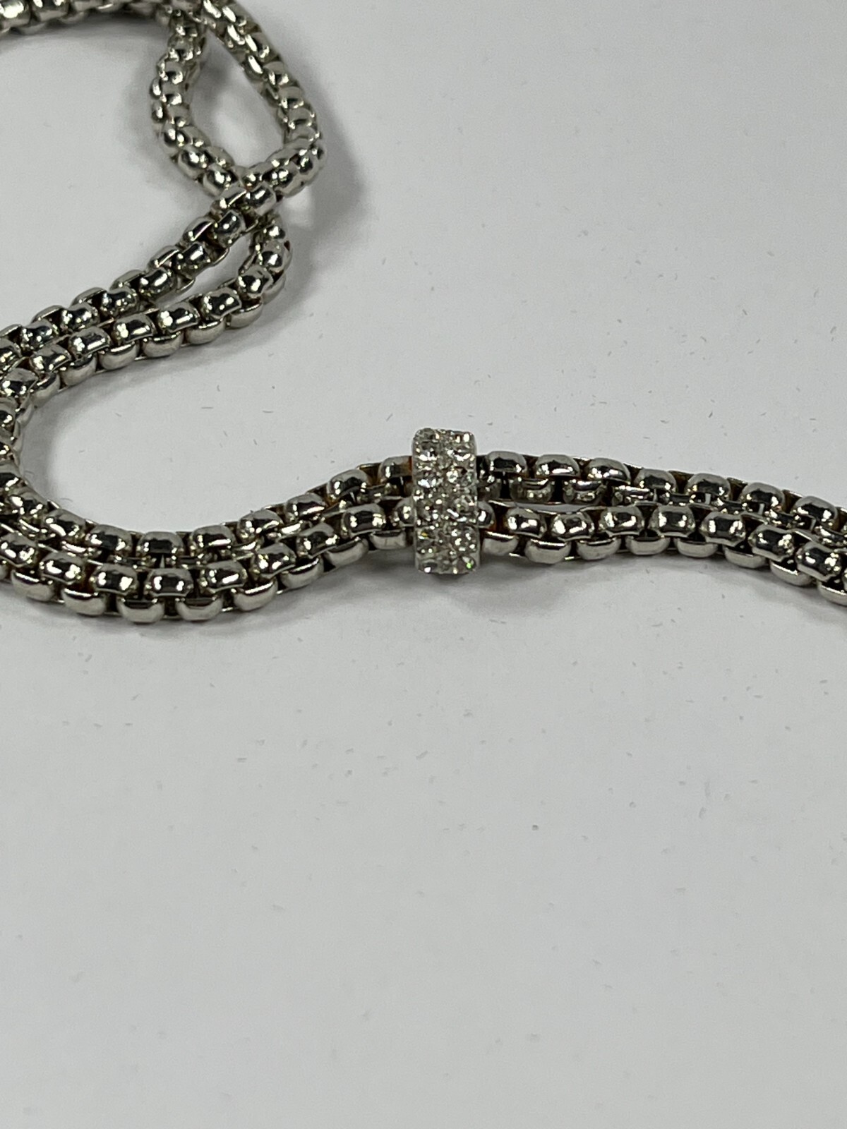 Silver Tone Tassle 19″ Necklace with Rhinestones