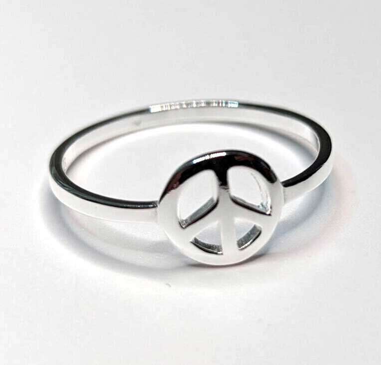 .925 Sterling Silver Peace Sign Symbol Ring Size 3 4 5 6 7 8 9 10 11 12 NEW