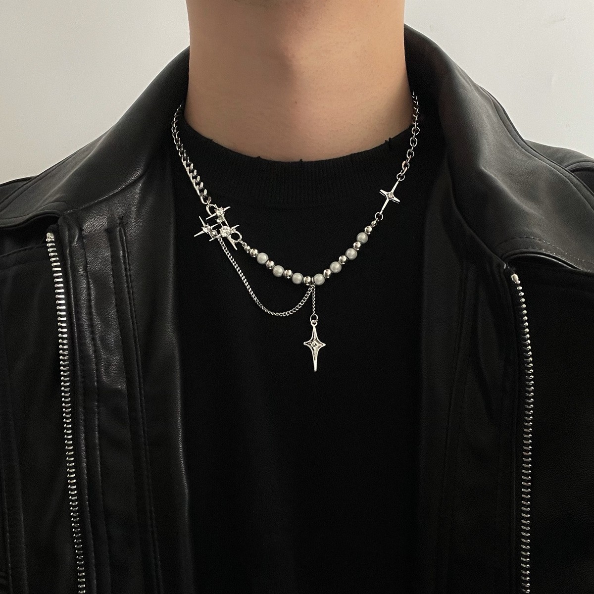 Women’s Vintage Eight Point Star Necklace Reflective Pearl Jewelry