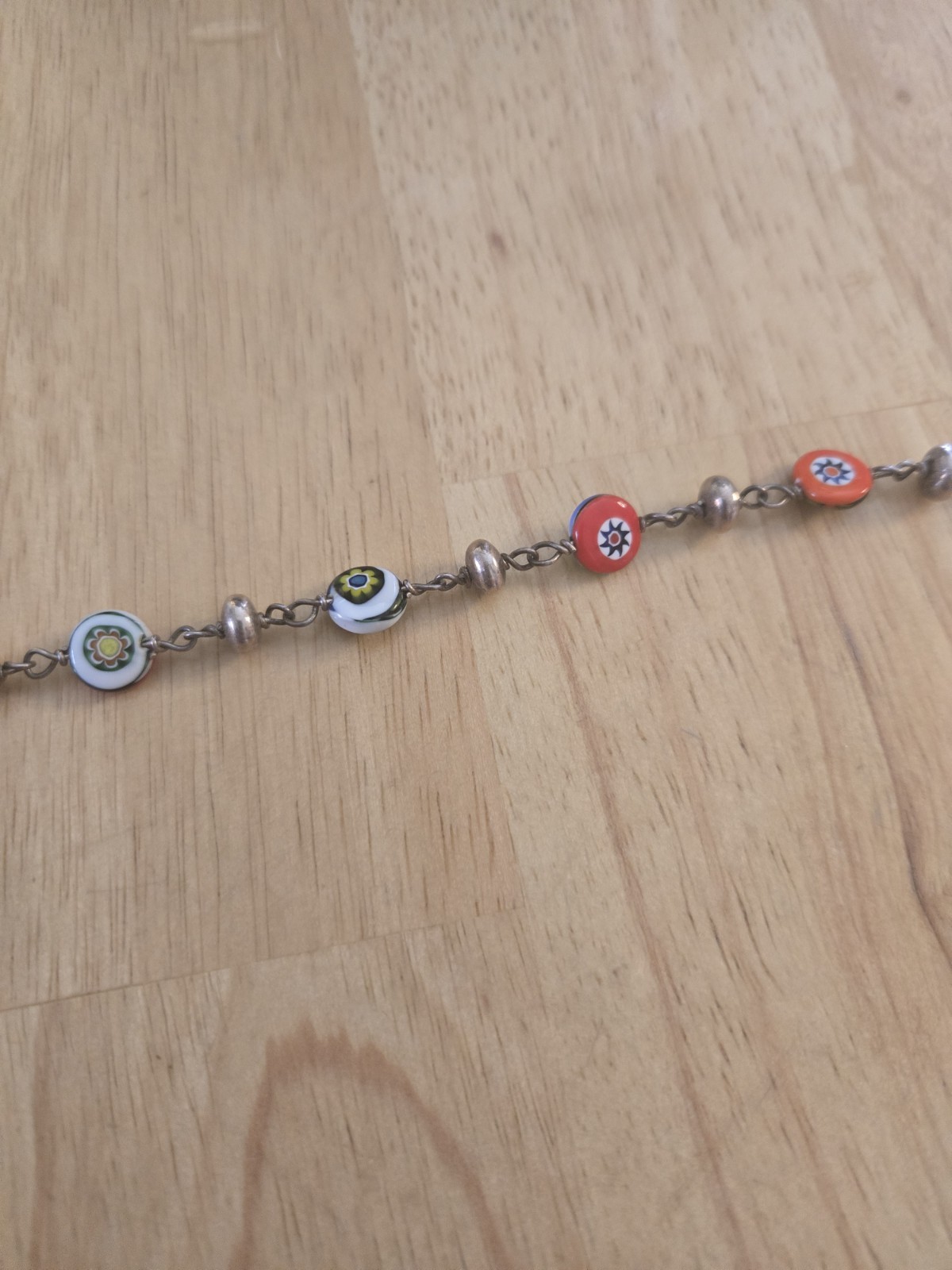Stainless Steel Cable Chain Necklace With Multicolor Hand Painted Enamal Flowers