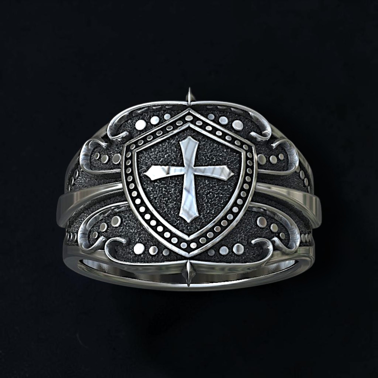 Men’s 925 Sterling Silver Knight Shield Cross Ring | Medieval Crusader