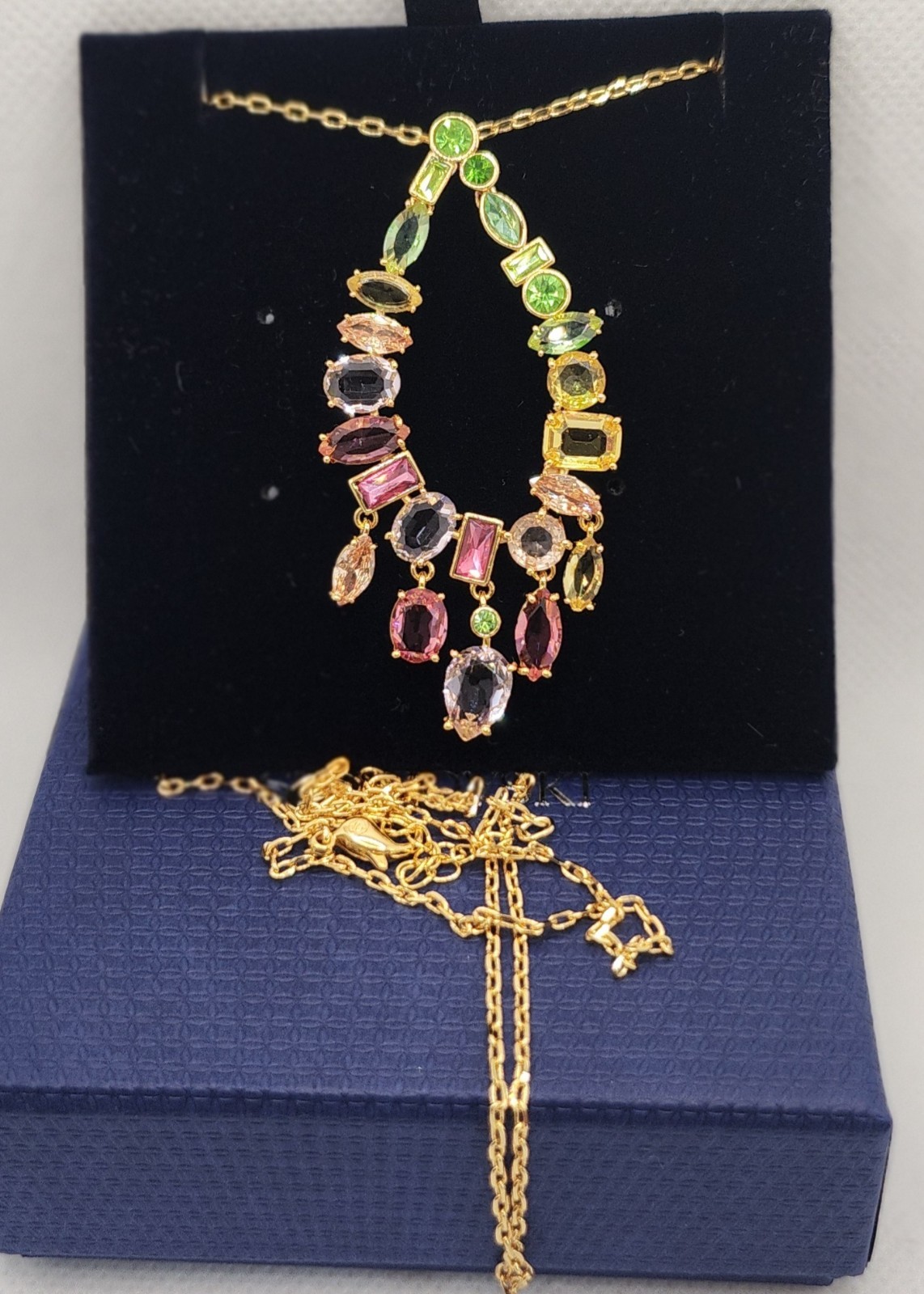 Necklace Sparkling Adjustable Inspired Gema Multicoloured Green Rhoudium Plated