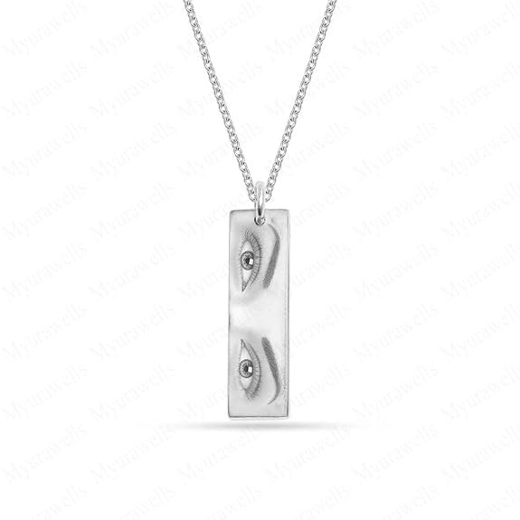 Eye Engraved Bar Pendant Necklace Silver Tone Minimalist Charm Gift Jewelry
