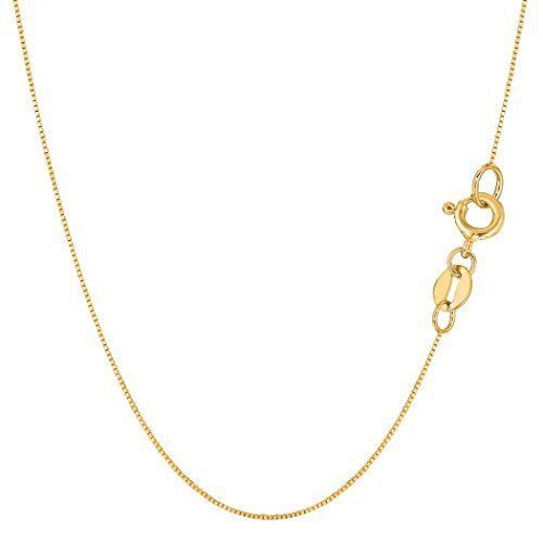 14k Real Solid Gold Box Style Chain Necklace, 0.6mm (13 Inches, Yellow Gold)