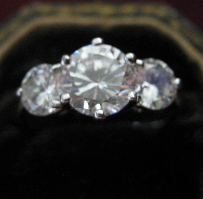 JA Rhodium Plated 1.75 Carat + Two 1 Carat, 3.75 TCW CZ Engagement Cocktail Ring