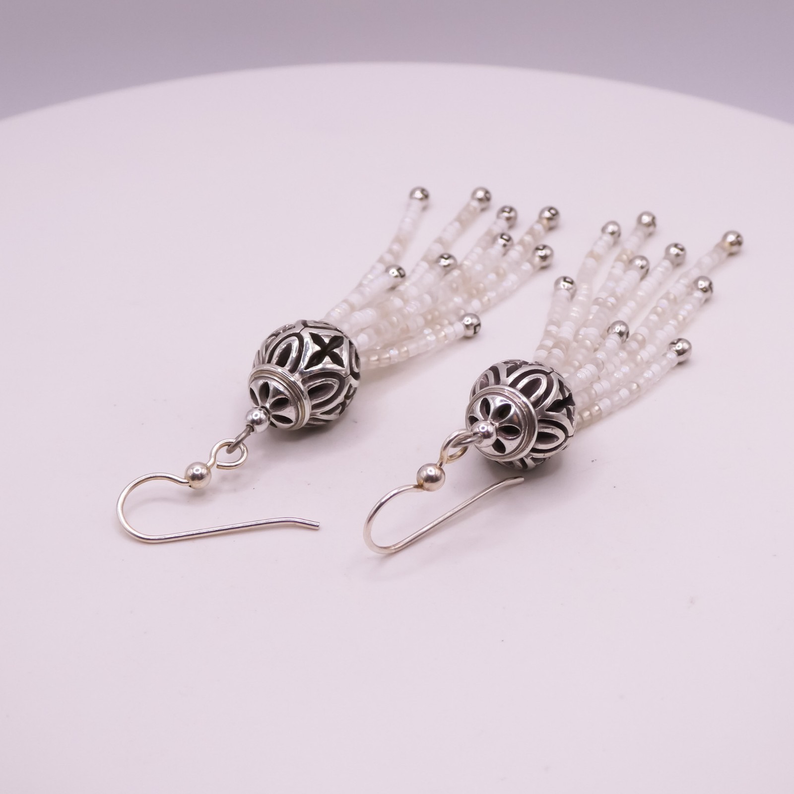 Brighton Boho Roots White Beaded Tassle 3.3″ Womens French Wire Pierced Earrings