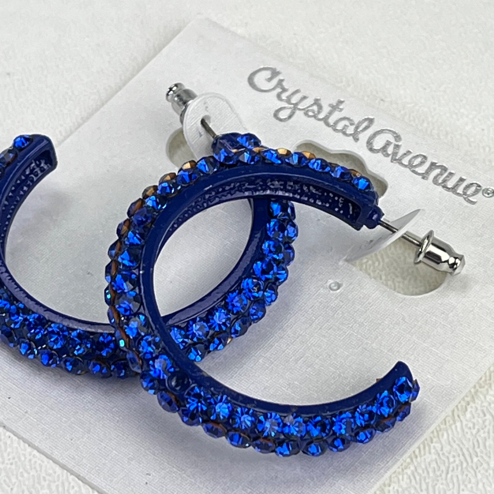 Blue Crystal Half Hoop Earrings Crystal Avenue Cobalt Pierced Lead Compliant