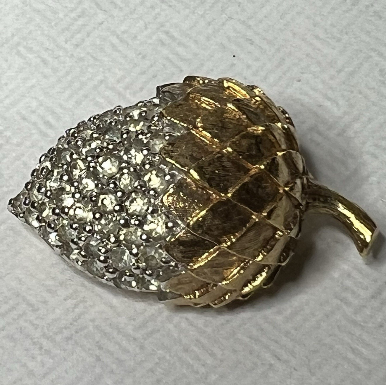 Panetta Gold Tone Acorn Brooch Pin Clear Crystal Rhinestones, Signed, 1.25in