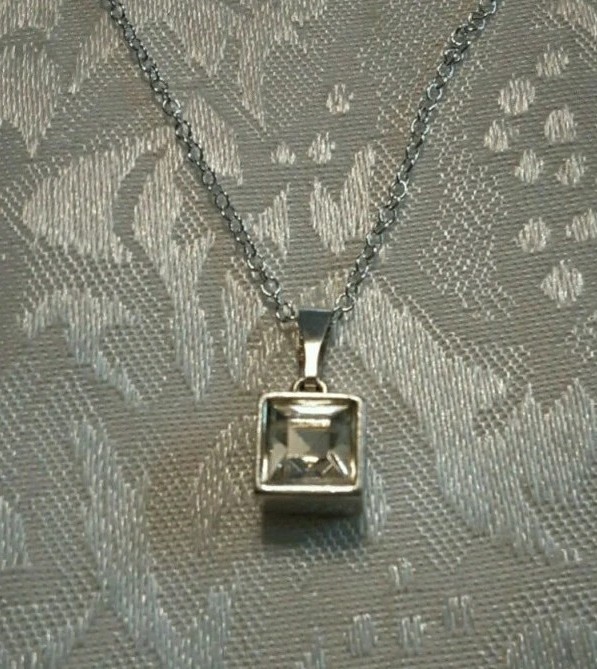 Square Bezel Set clear crystal pendant necklace