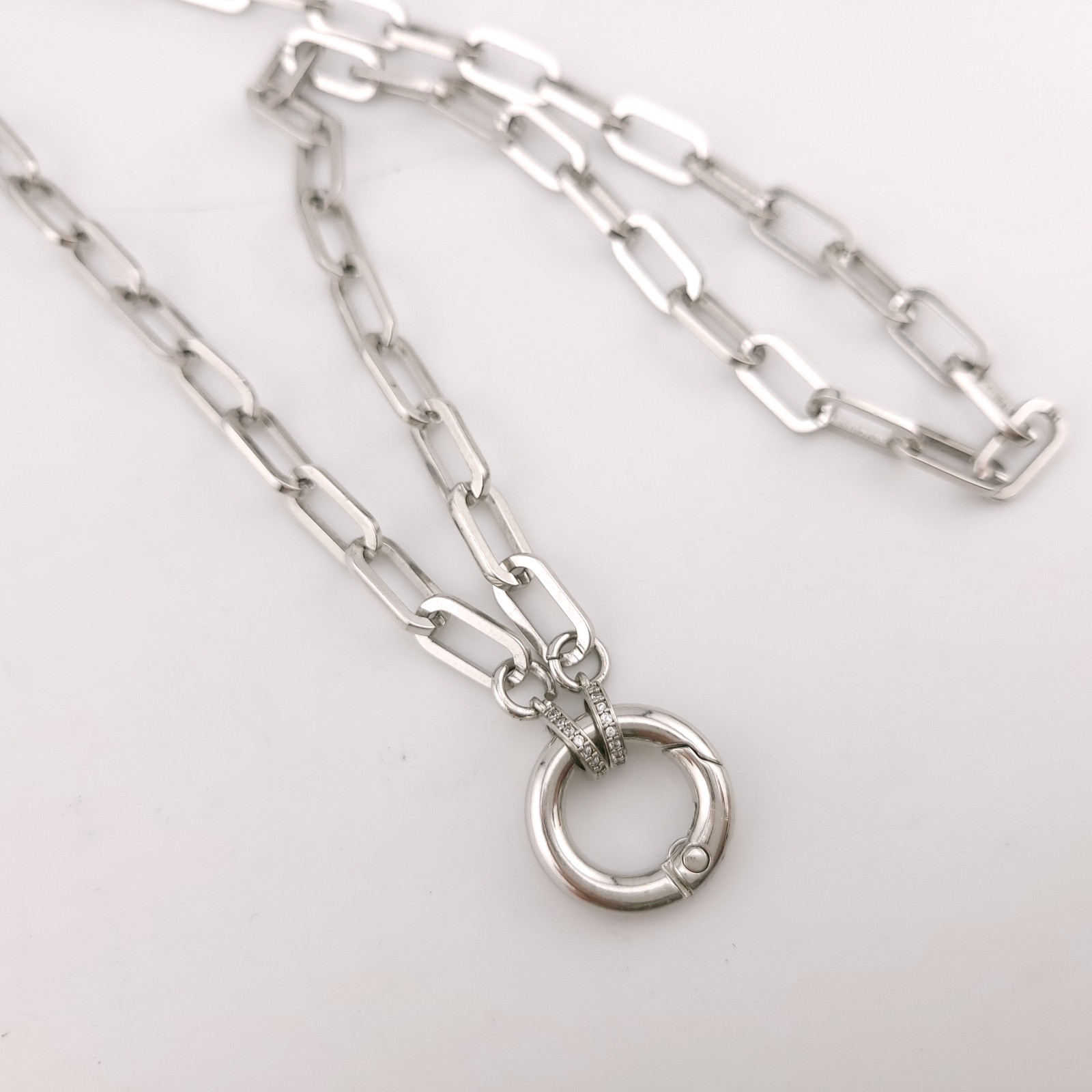 Nickle Plated 925 Sterling Silver Pendant Paper Clip 5.8’mm Chain Necklace