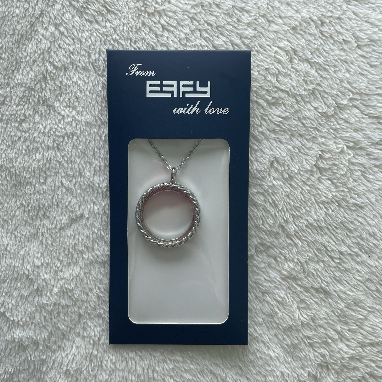 EFFY Silver Tone Necklace Chain With Opening Double Sided Glass Round Pendant