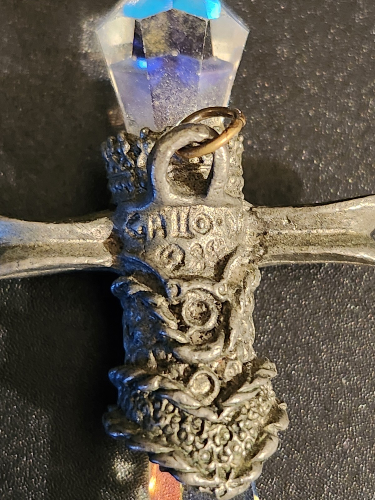 Vintage 1988 Gallo Pewter Wizard Dagger Crystal Prism Pendant Necklace