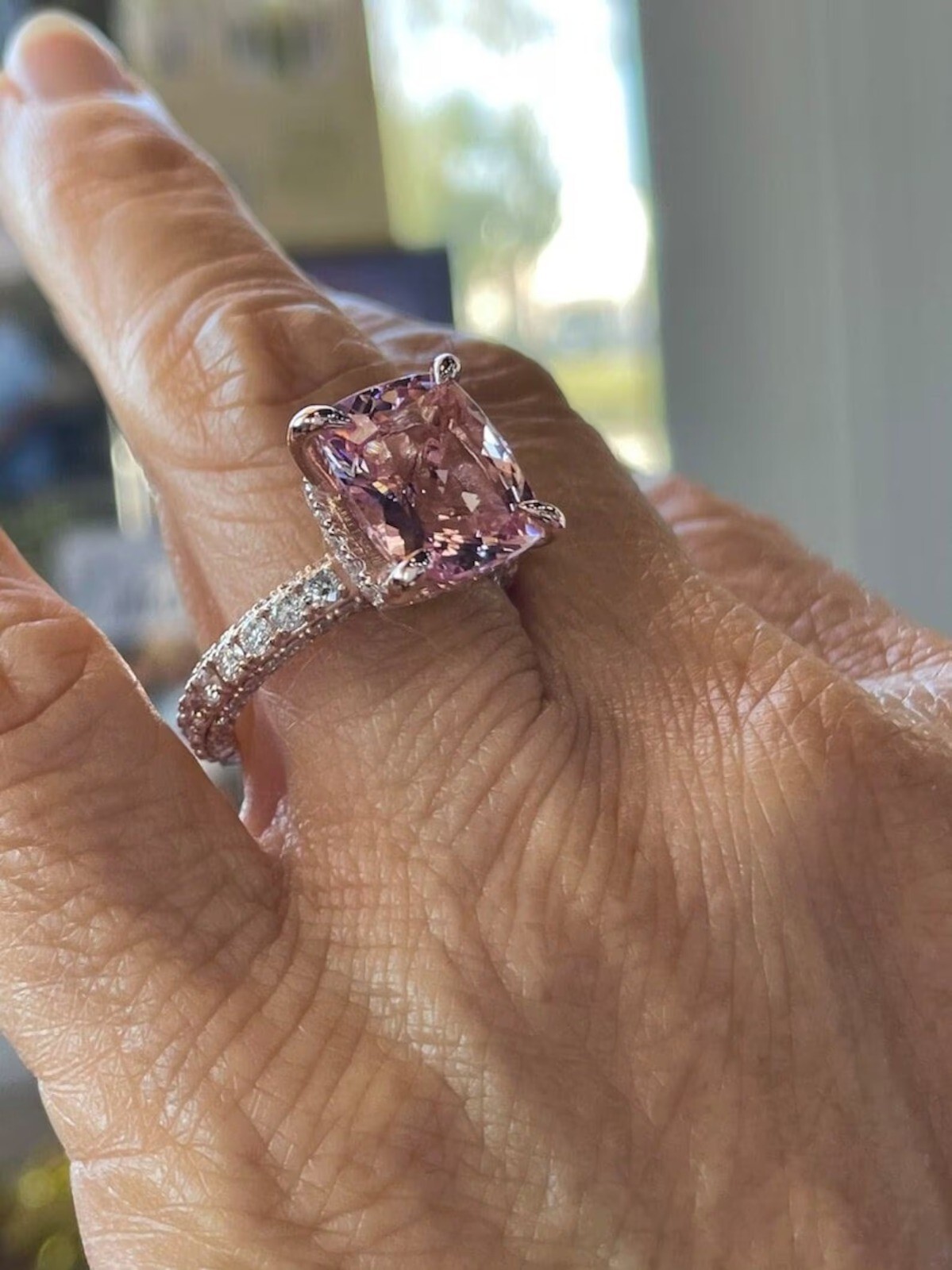 Silver Engagement Ring Morganite Art Deco Bridal’s Wedding Ring Gift For Her