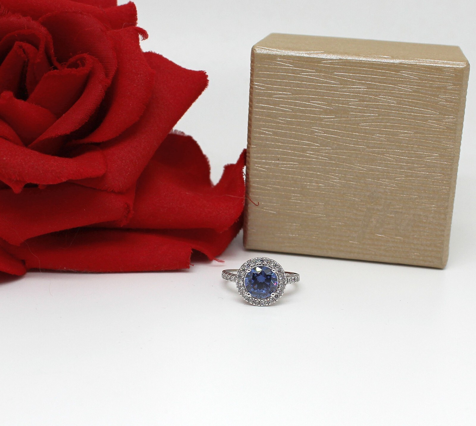 Sterling Silver NIB JTV Simulated Tanzanite Halo Ring Size 6 3.09g CAT RESCUE