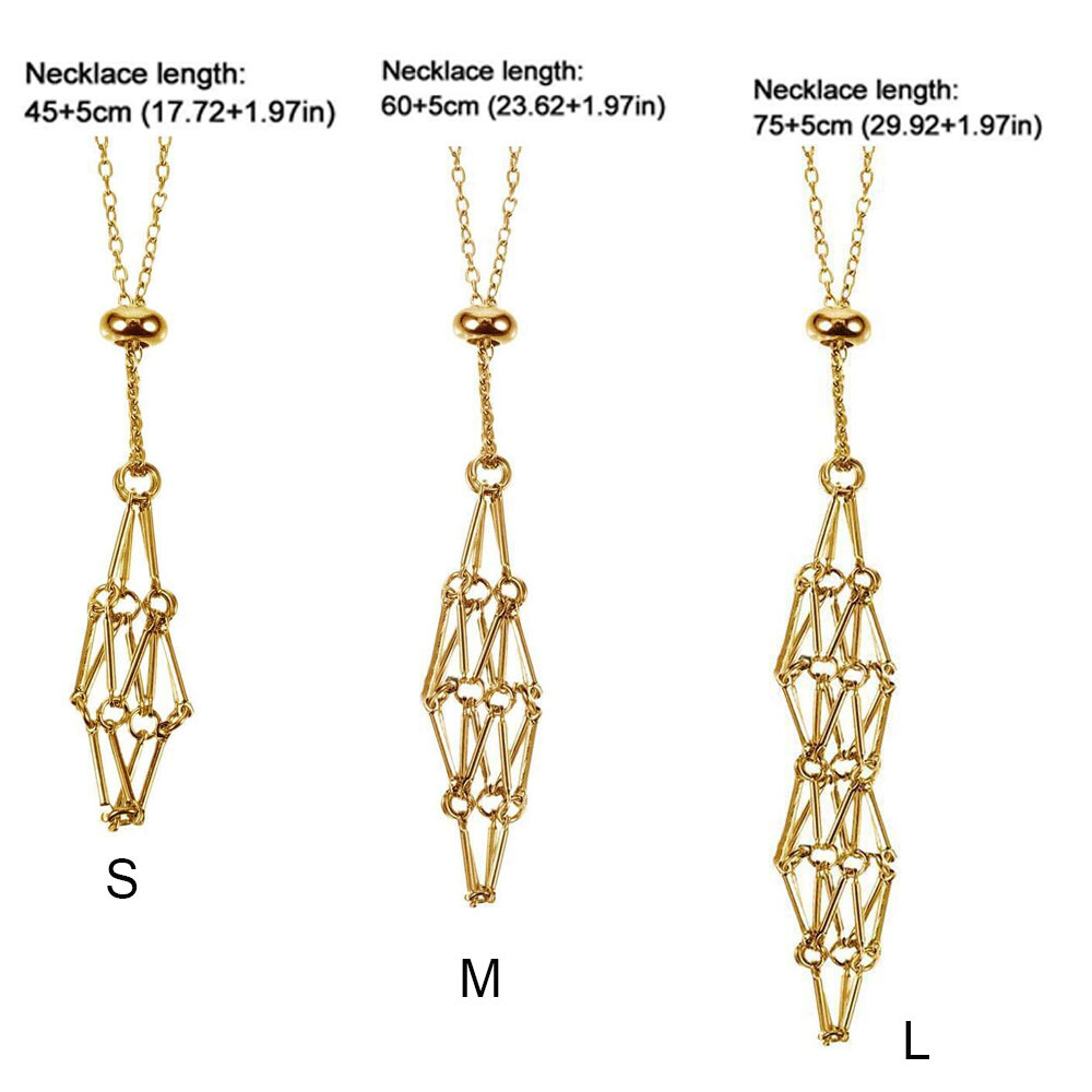 3Pc S+M+L Crystal Stone Holder Necklace Pendant Holder Cord Adjustable Cage Net