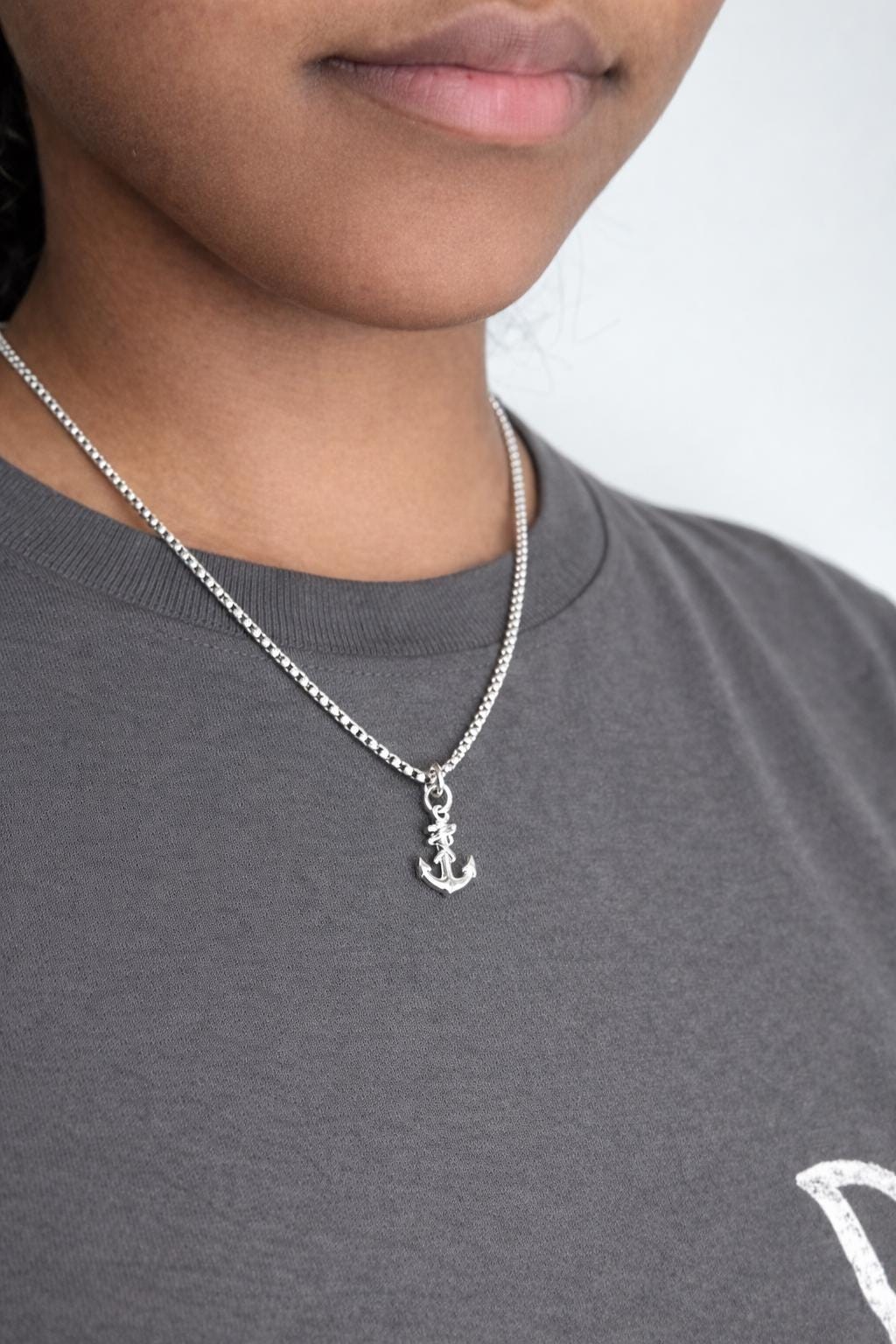 Anchor Charm Pendant Necklace Stainless Steel 304 Silver Tone Nautical Women