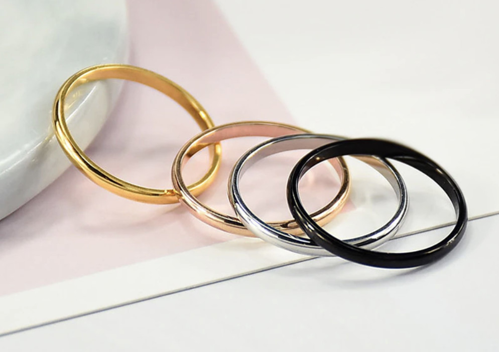 2mm Thin Stackable Personalised Engraved Minimalist Ring Woman Titanium Custom