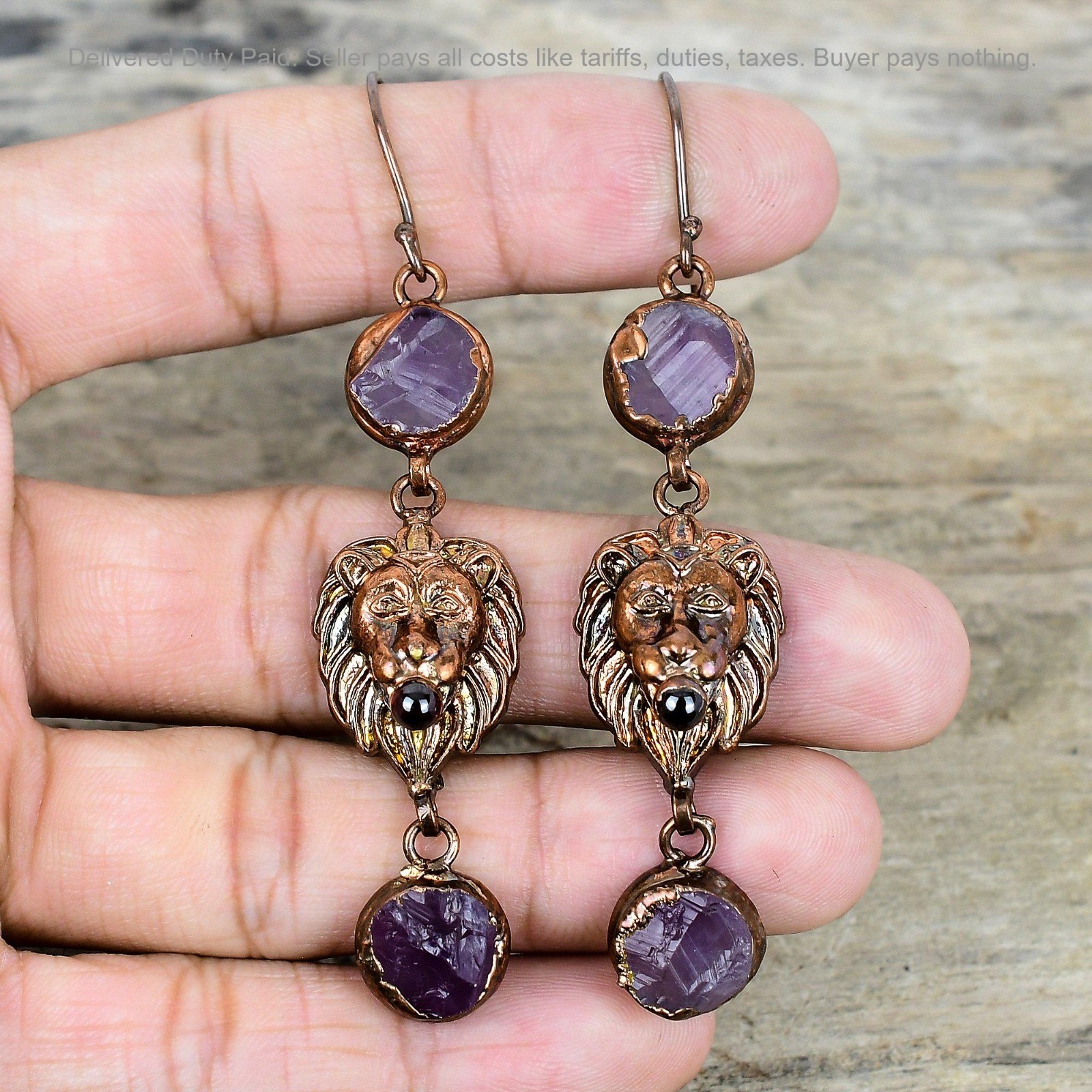 Halloween Deal African Amethyst Rough Stone Drop Wedding Earrings Jewelry Copper