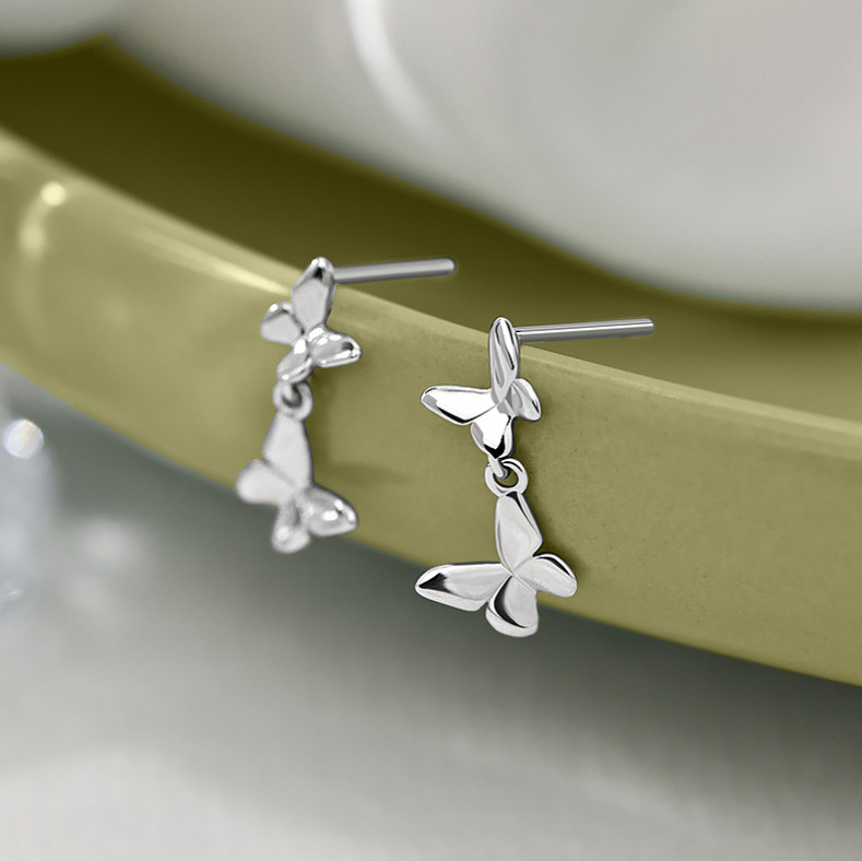 Designer Inspired 925 Sterling Silver Dangle Drop Butterfly Stud Earrings K43