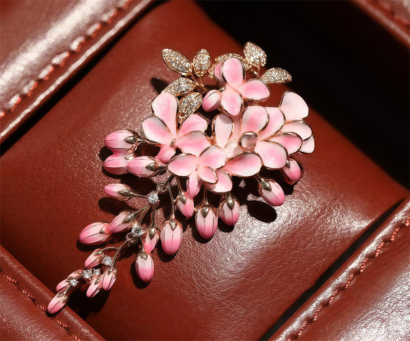 Enamel Color Design Wisteria Flower Brooch, High Quality Flower Brooch 6.6CMX4CM