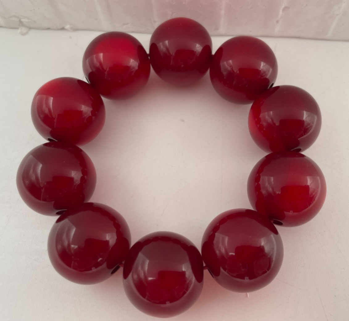 Cherry Red Bead Bracelet, Bakelite? See description. N7