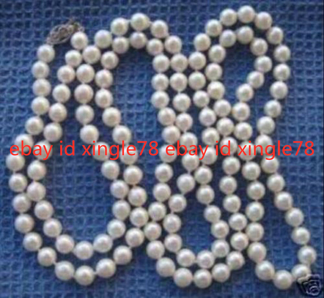 Real Natural 7-8mm White Freshwater Pearl Long Necklace 32″