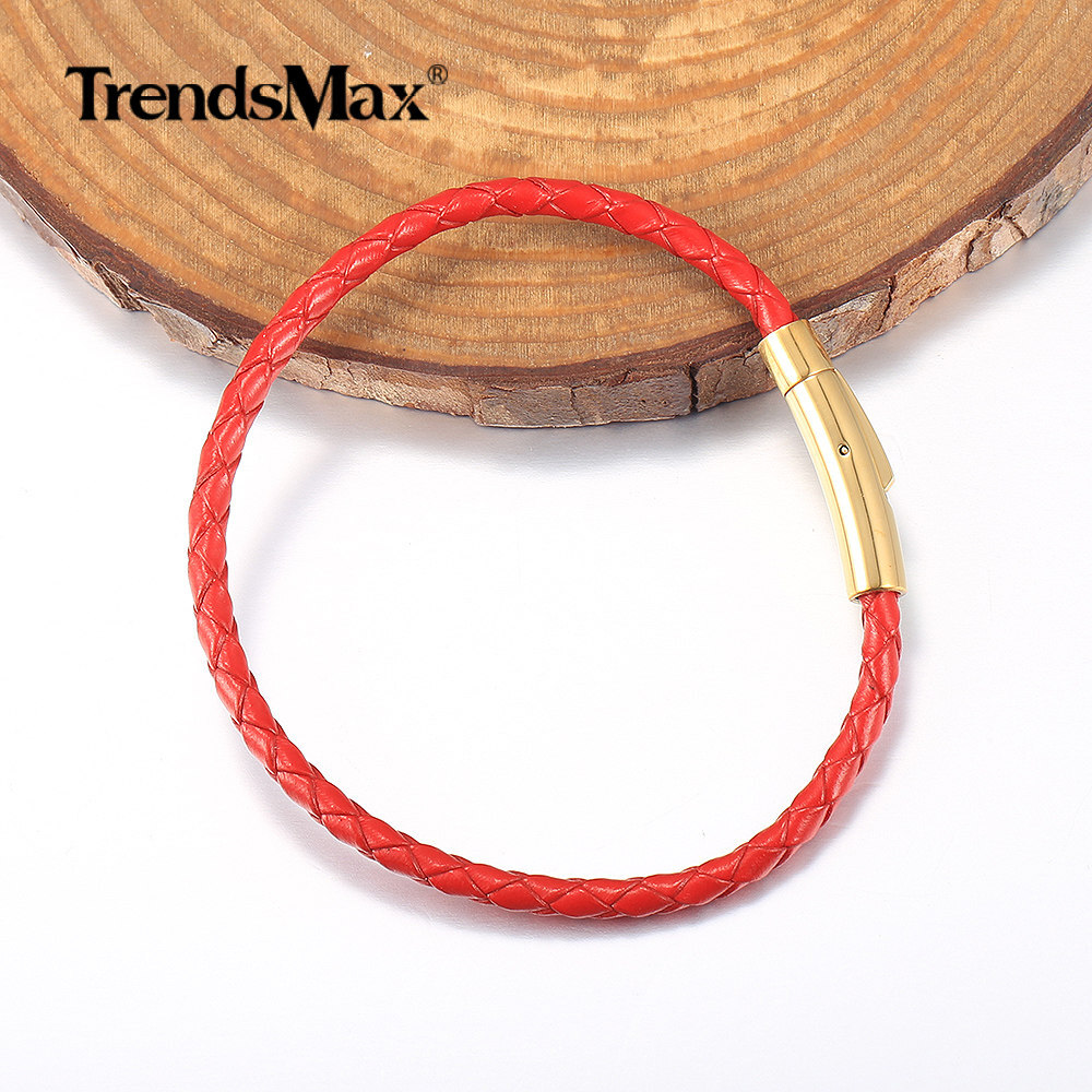 4mm/6mm Man-made Braided Leather Rope Bracelet Stainless Steel Gold Clasp 7″-10″