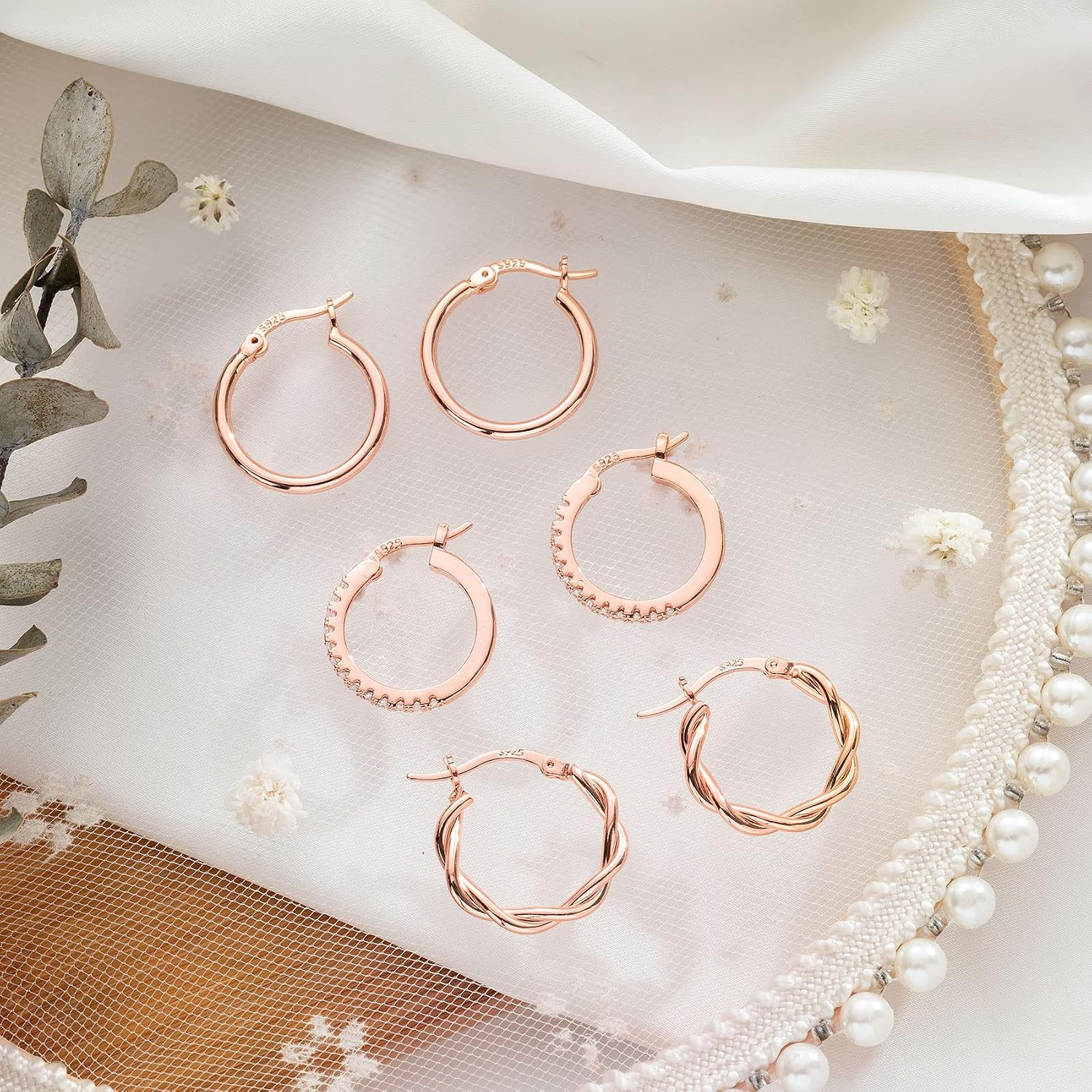 Gold Hoop Earrings for Women Sterling Silver Post Small Gold Hoop Earrings 14K R
