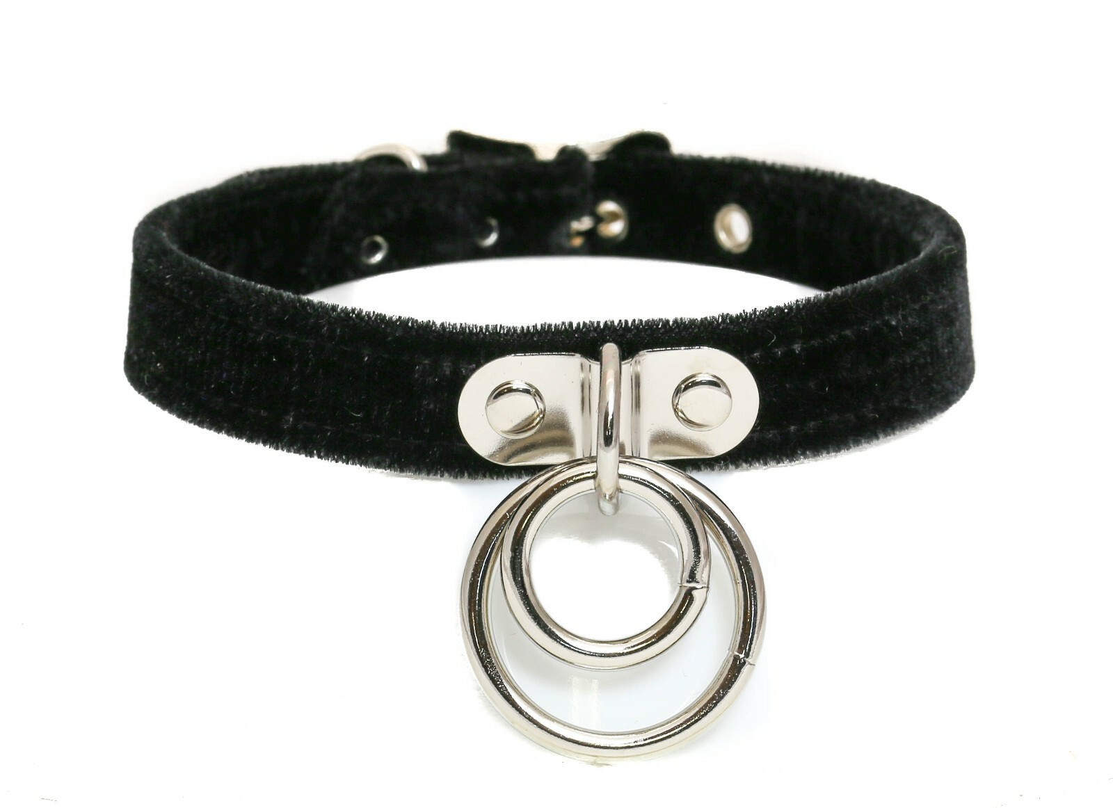 Black Velvet Double Ring Bondage Choker Punk Goth Alternative Collar Funk Plus