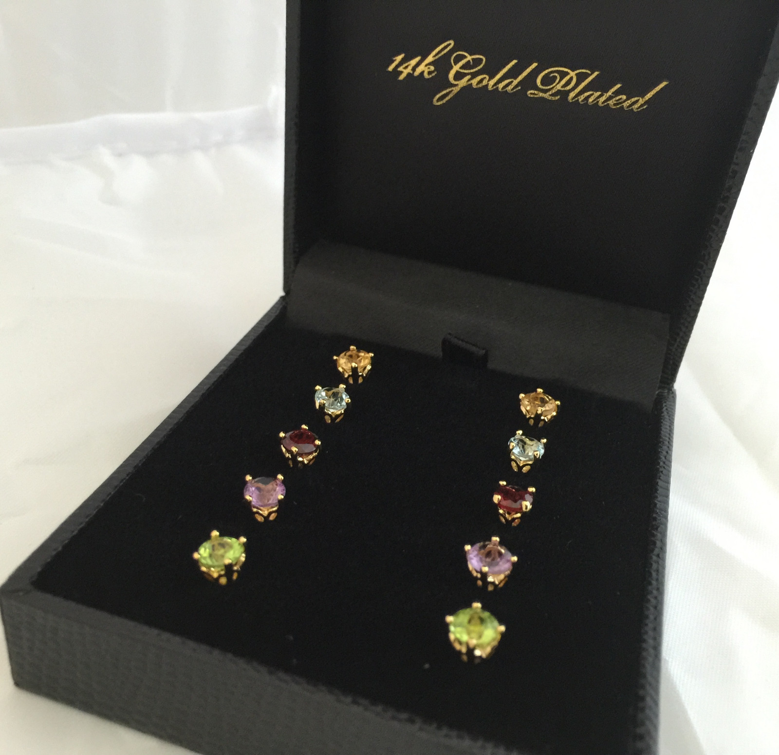 New 5 pairs stud earrings simulated stones gold plated multi color gift boxed