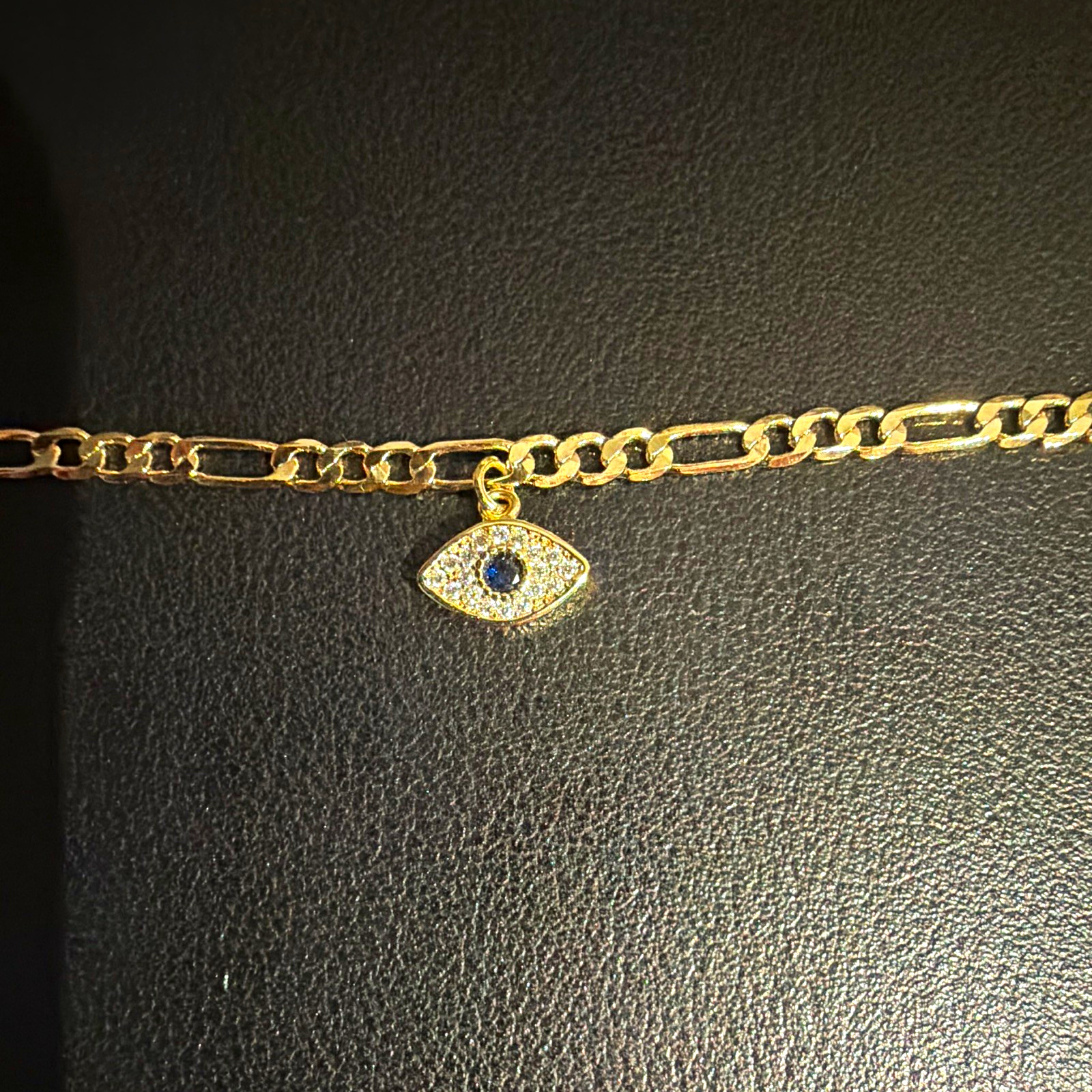 18k gold filled Figaro Chain Bracelet with Blue Evil Eye Dangle Charm