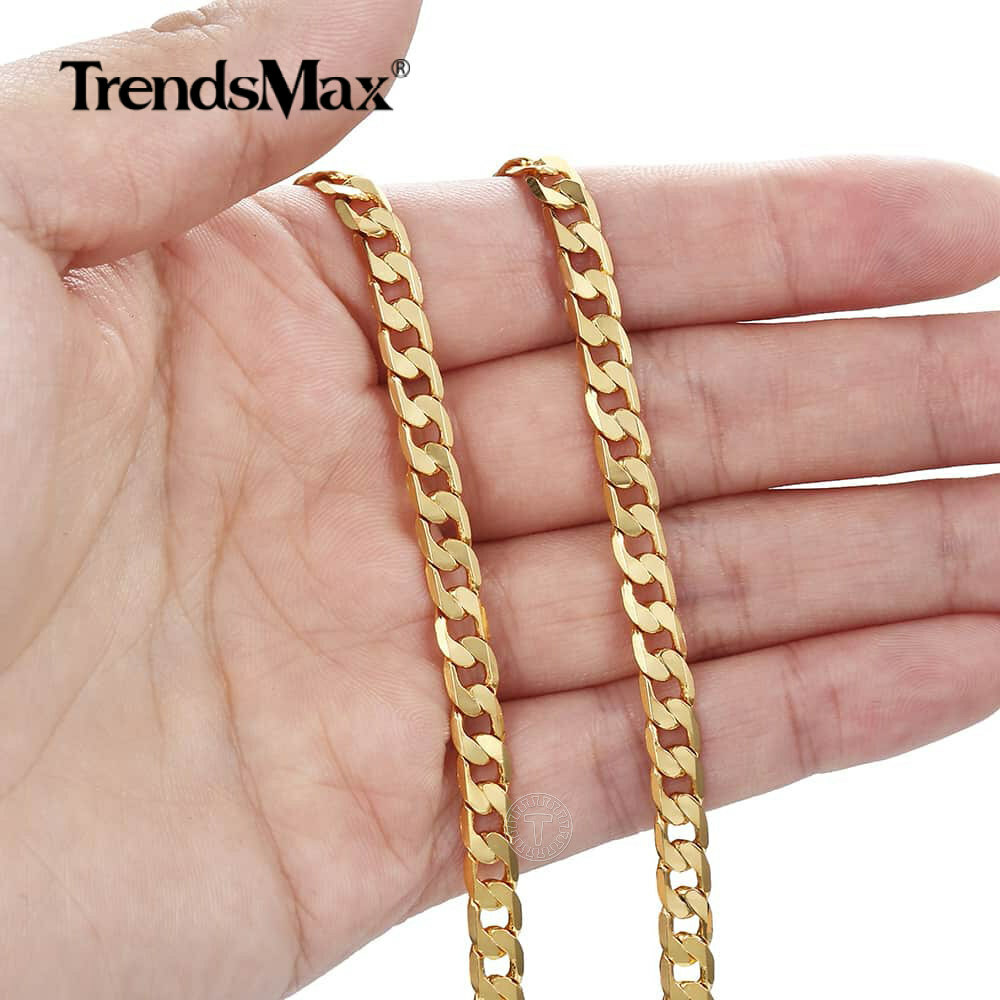 5mm Gold Filled Cut Curb Chain Necklace Womens Mens Link Gift 18 20 22 24 inches