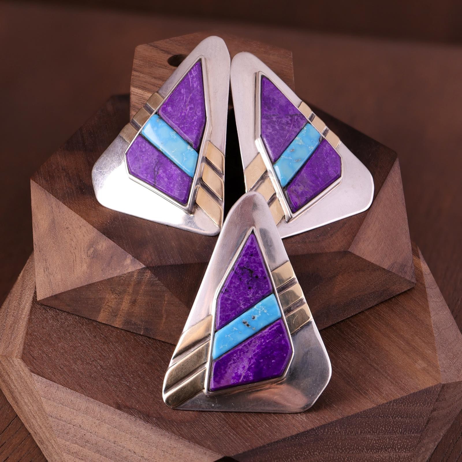Ronnie Joe Henry Sterling and 14k Sugilite Turquoise Pendant & Earrings Set