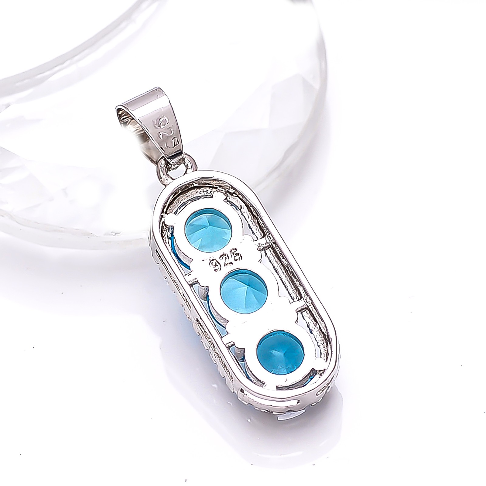 Blue Topaz & Cubic Zirconia Gemstone 925 Sterling Silver Pendant 1.10″ P79313