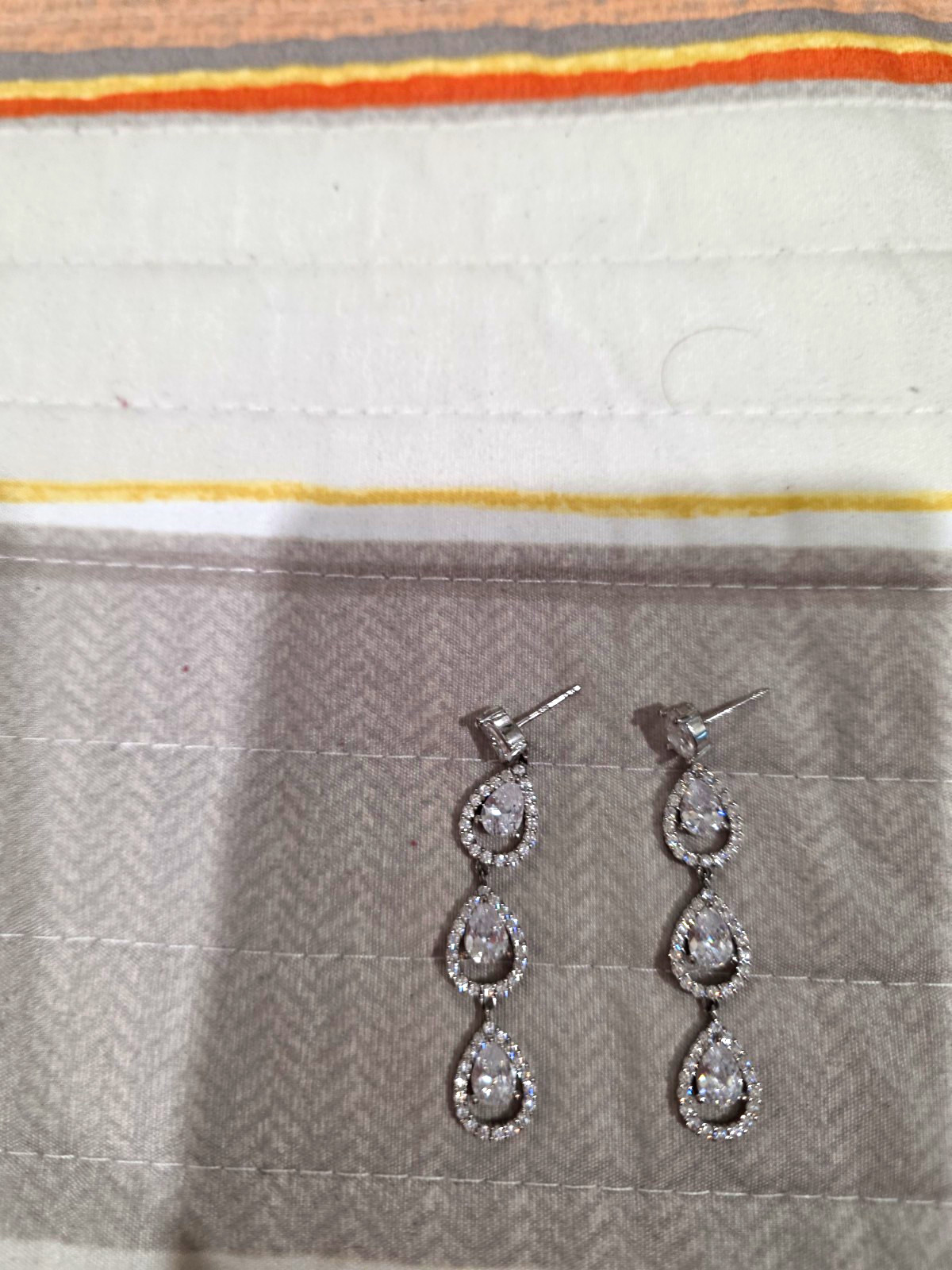 Silver 925 Tone Teardrop Clear Crystal Halo Dangle/Drop Earrings Butterfly
