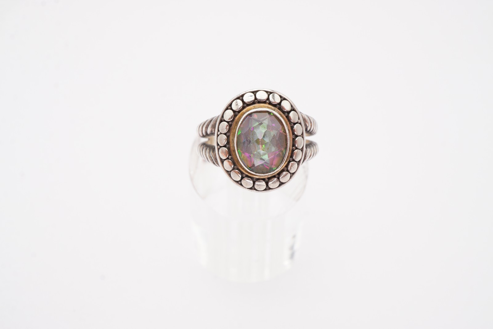 Sterling Silver 925 Mystic Topaz Ring Size 9 Dotted ATI