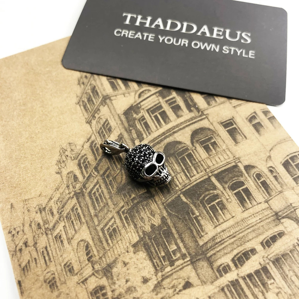 925 Sterling Silver Skull Pave Charm Necklace Gothic Punk Pendant Jewelry Gift
