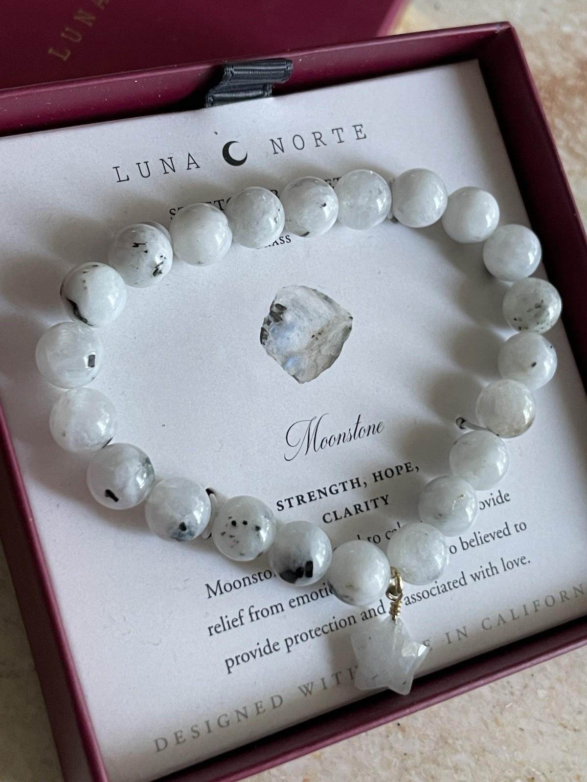 Luna Norte Stretch Moonstone 14KT Gold-Plated Brass Bracelet W/Charm New