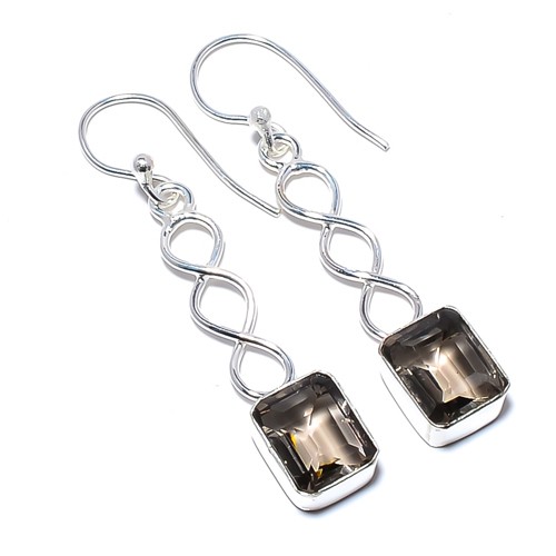 Smoky Quartz Gemstone 925 Silver Plated Spiral Earring 1.79″ A12