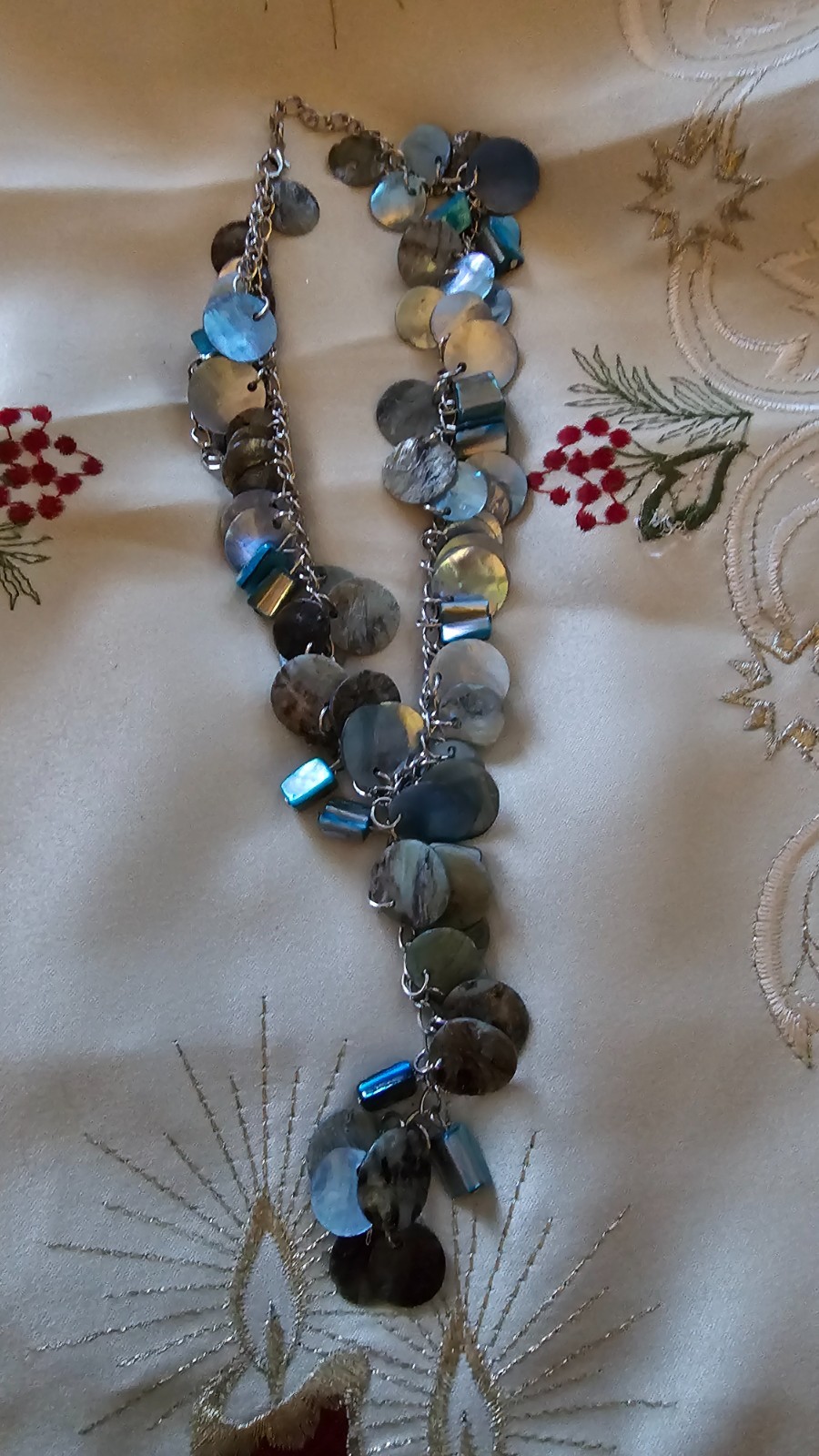 Beachy Coastal Shell Disc Y Necklace 15-17 in