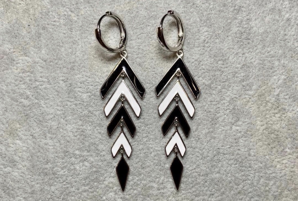 Geometric Dangle Hoop Earrings Stainless Steel Black White Silver Statement Gift