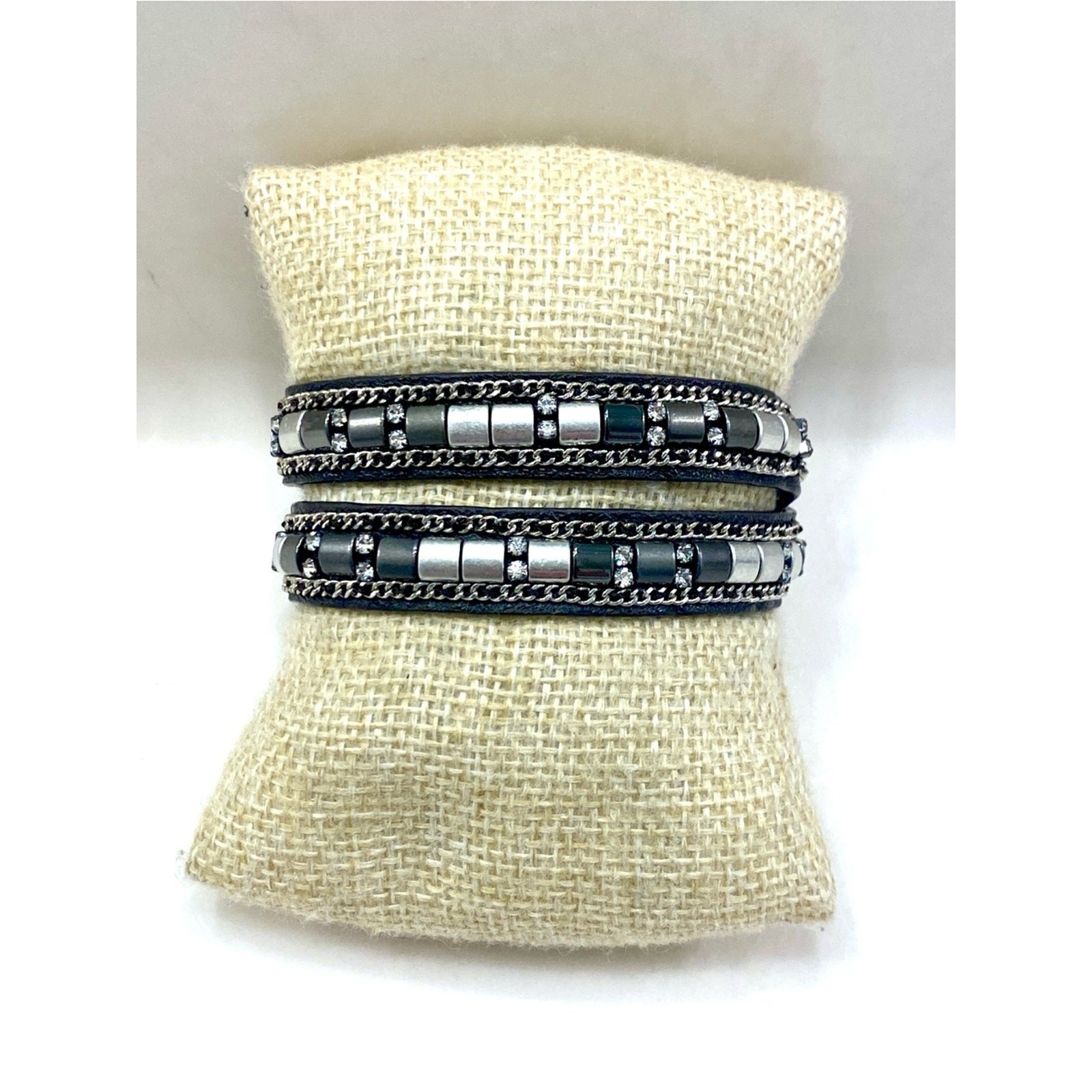 Stella & Dot Hematite and Silver Wrap Bracelet