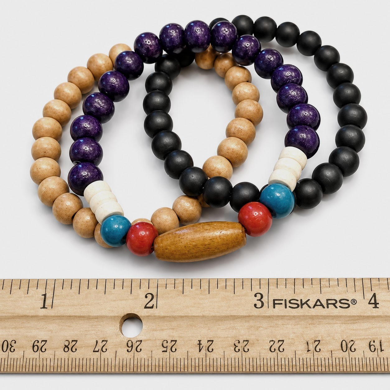 Boho Wood Bead Bracelet Set 3pc Stretch Stack Unisex Men Women Beach Yoga