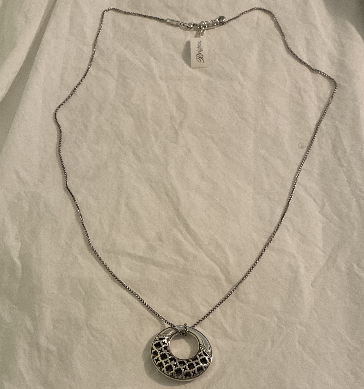 Brighton Silver Plated Round Charm Pendant Rope Chain Necklace 18in Adjustable
