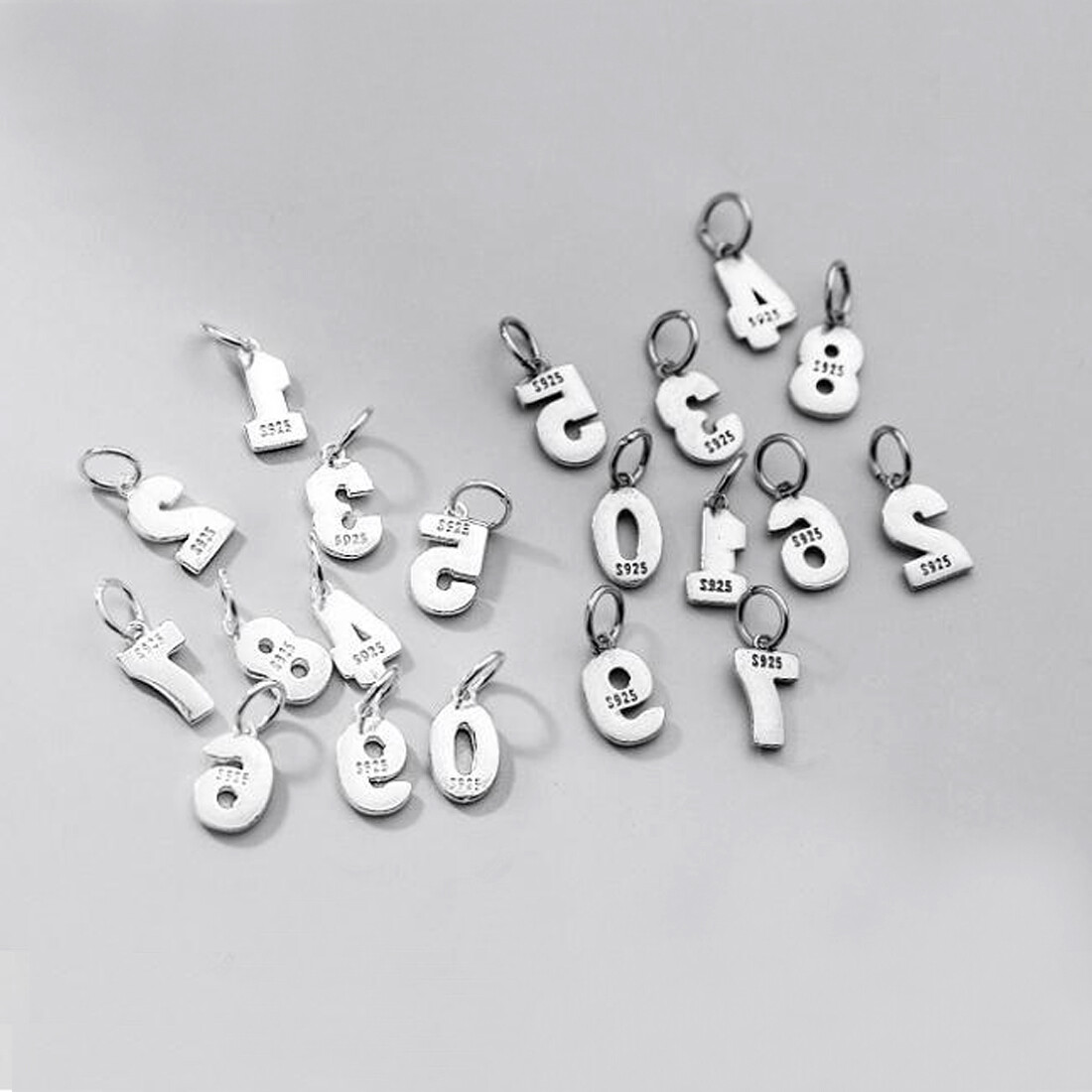 925 Sterling Silver Digital Number Dangle Charm A2659