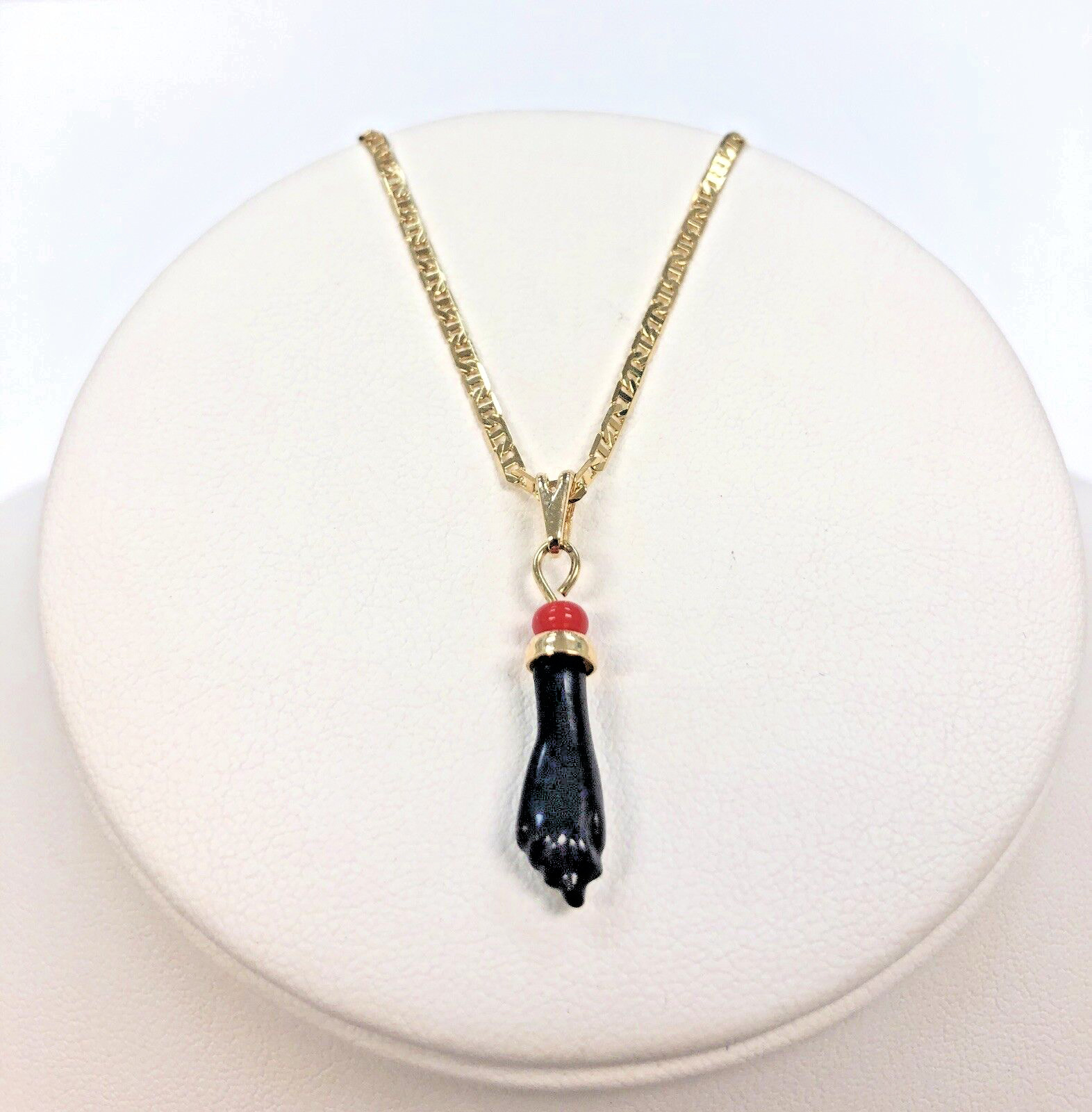 CADENA DE ORO LAMINADO Y PENDIENTE DE AZABACHE PARA BUENA SUERTE Y MALAS VIBRAS
