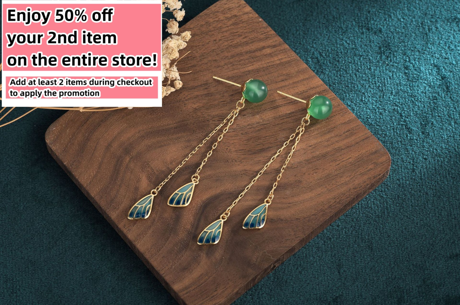 Jade Boho Drop Dangle Earrings Tassels Ear Stud 18K Gold Plated Wings Feather